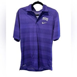 EUC NIKE Dri Fit Unisex Purple Stripe Polo TCU Texas Christian University-Size S